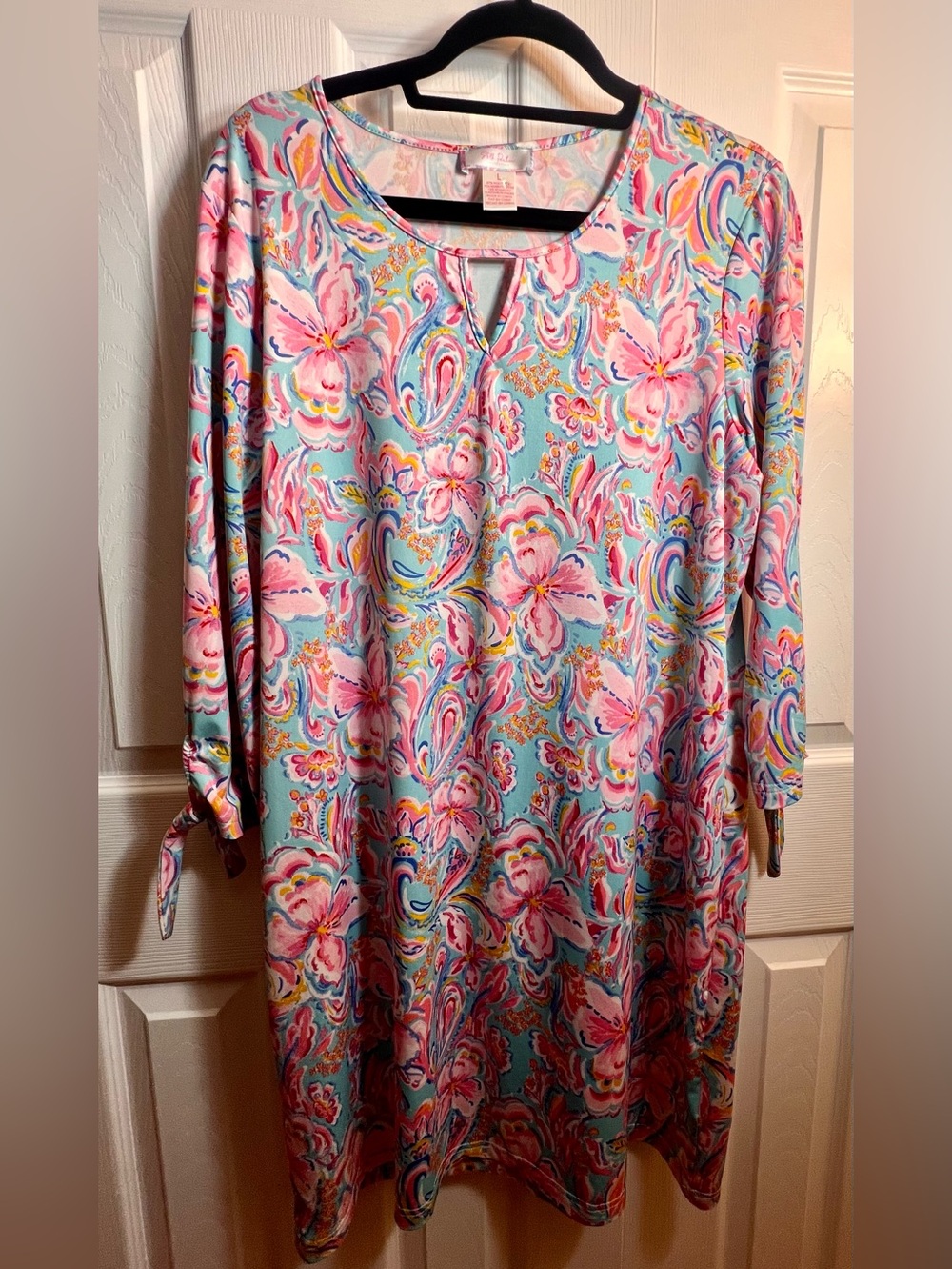 Stella Parker Floral Keyhole Tunic Dress in Aqua and Pink by